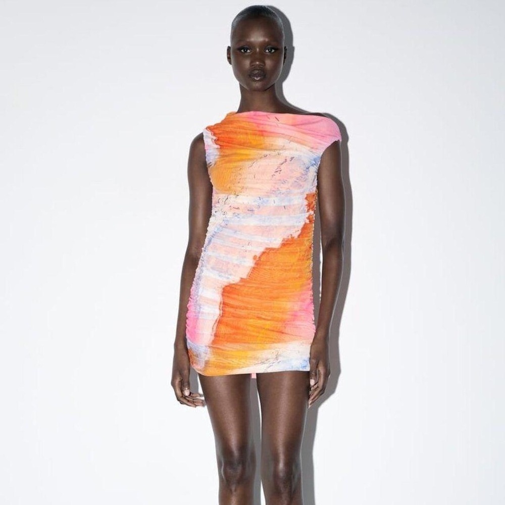 Zara NWT Orange and Pink Mini Dress